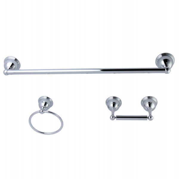 Set Da 3 Accessori Bagno In Ottone Lucido Kingston Brass – Portasciugamani, Anello E Porta Carta Igienica - 2